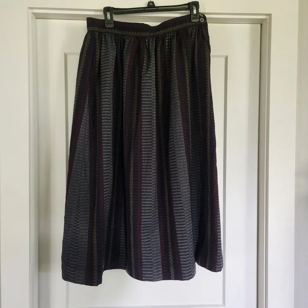 Vintage Evan Picone Pleated Midi Skirt Wool Blend Striped Women’s 10 - Picture 2 of 8